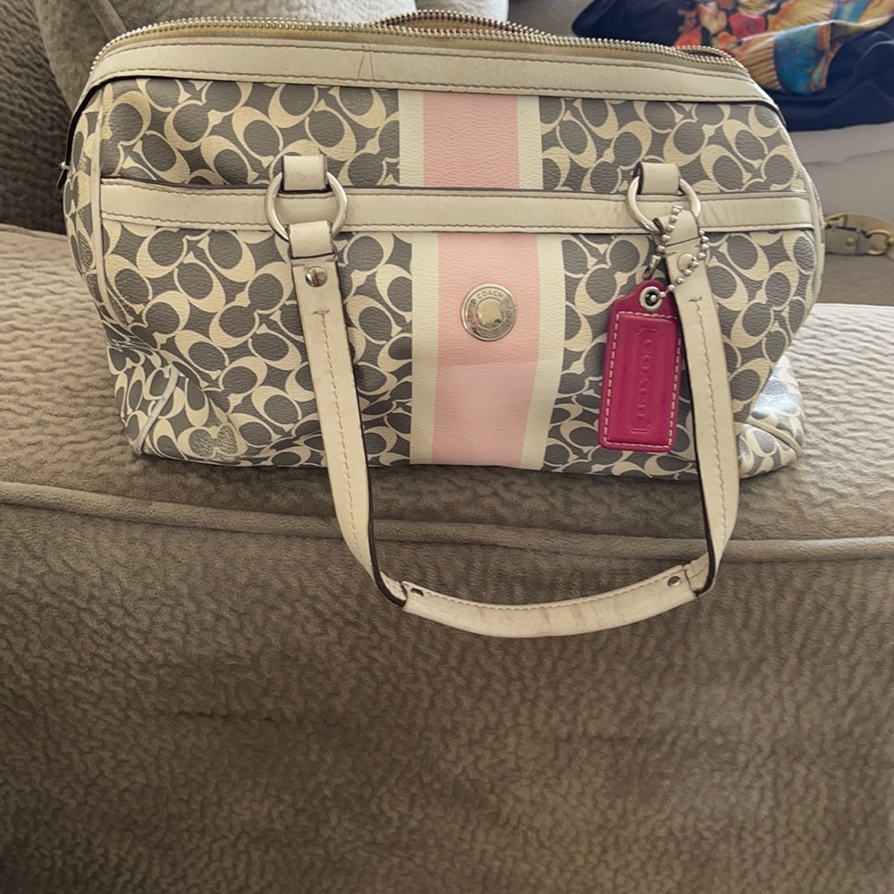 Coach purse grey white and pink